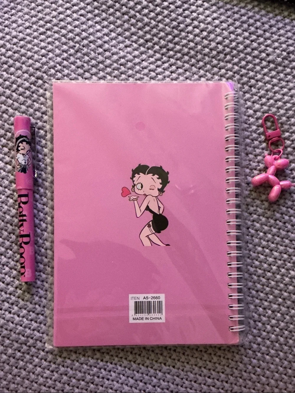 Betty Boop (3pcs) Pink Spiral Notebook - With Pen & Ballon Dog Keychain
